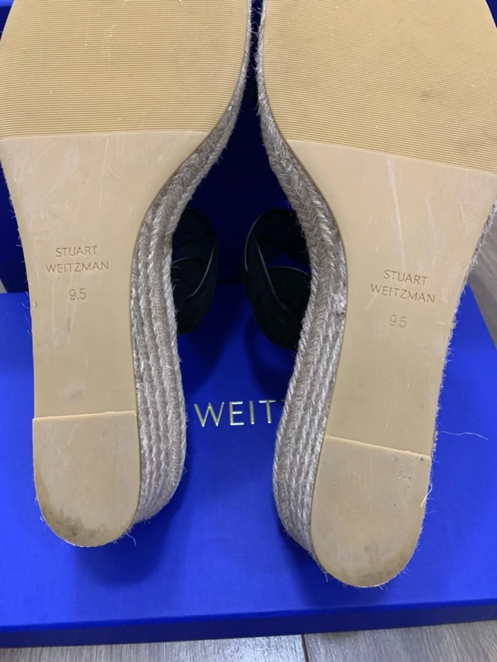 Stuart Weitzman women’s Black Twist Suede Espadrille Wedge Slide Sandal size 9.5 - Picture 10 of 14